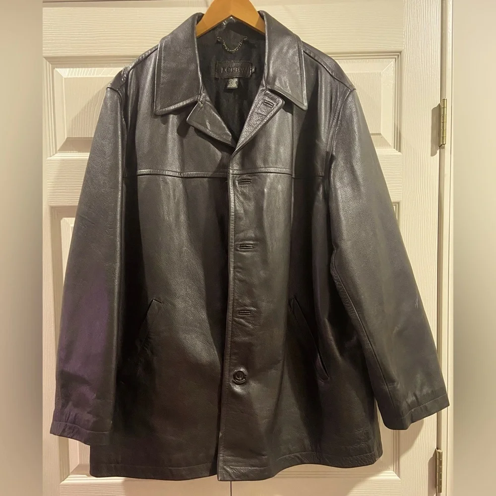 J. Crew Mens X-Large Brown Leather Jacket Car Coat Button Front Luxury Old Money